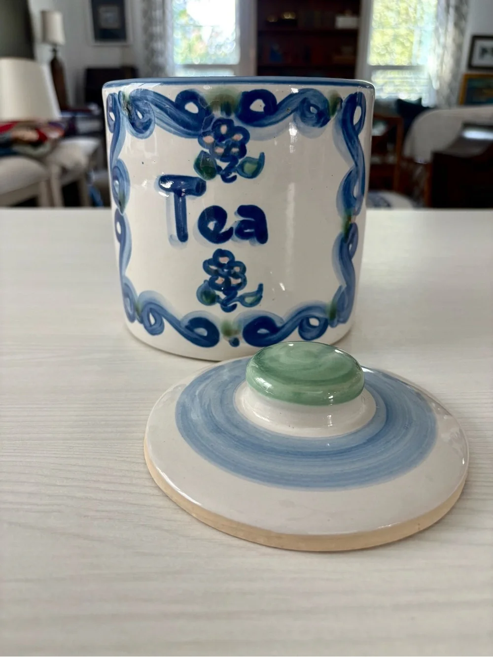 M.A. Hadley Hand-Painted Ceramic Tea Canister with lid